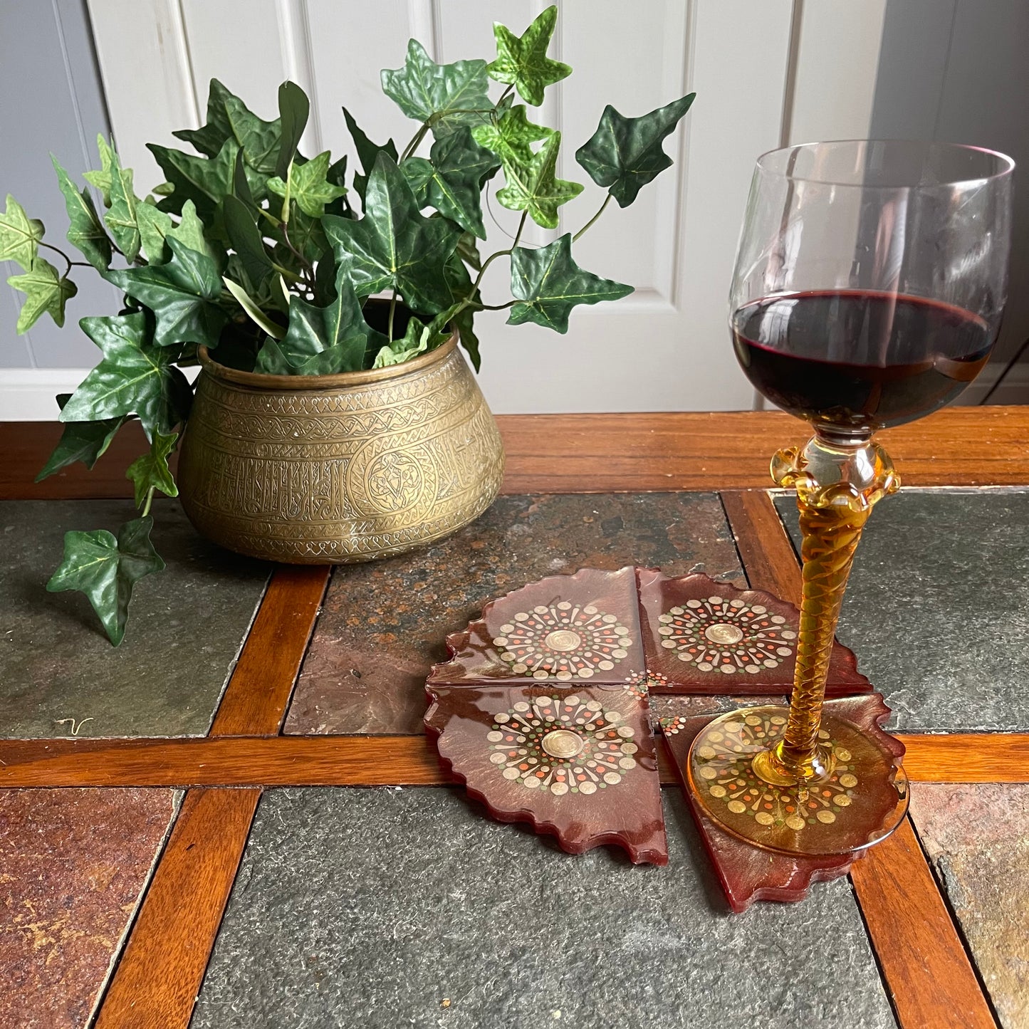 Handmade Burnt Orange and Gold Coaster Set