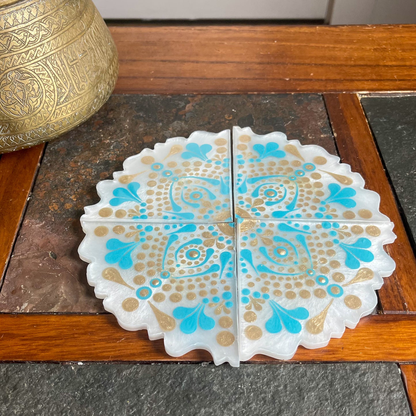 Handmade White Pearl and Coaster Set