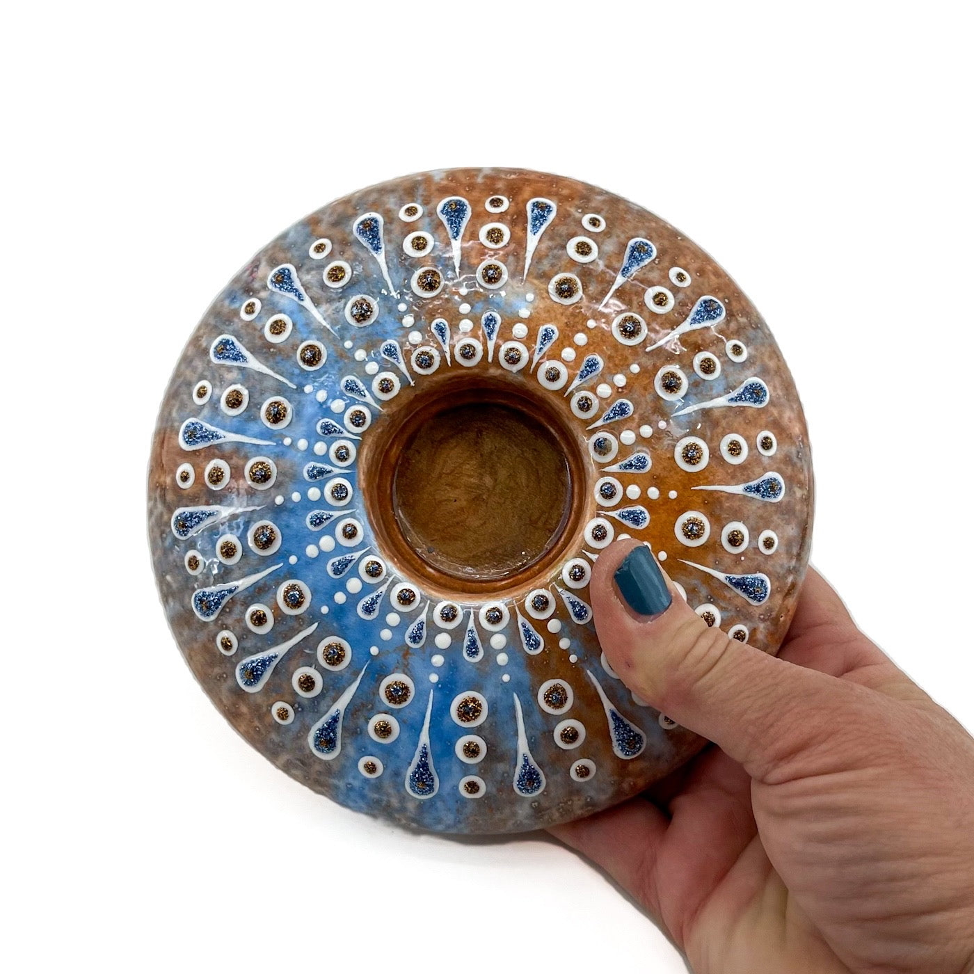 Melty Blue and Fawn Large Tea Light with Glitter Accents