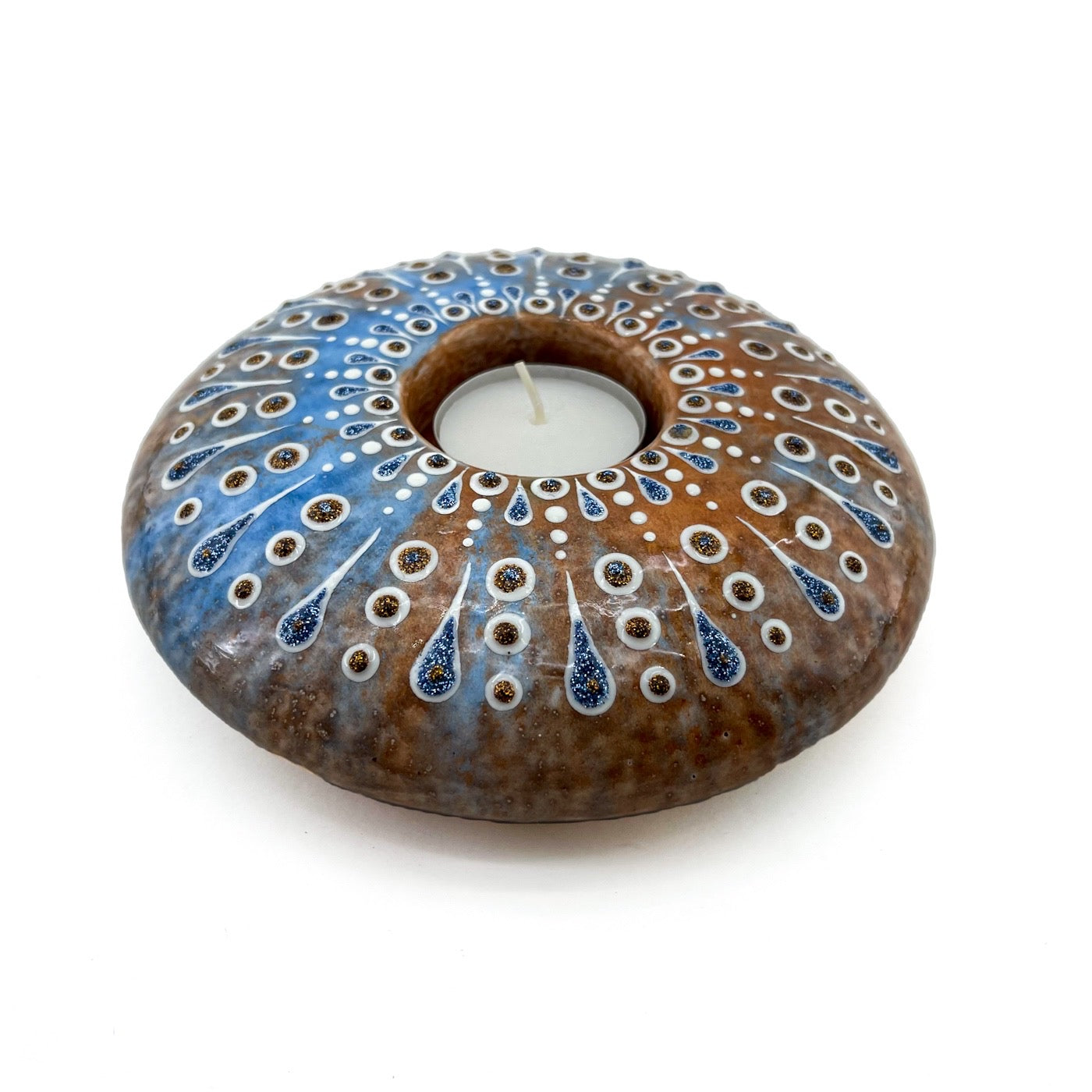 Melty Blue and Fawn Large Tea Light with Glitter Accents