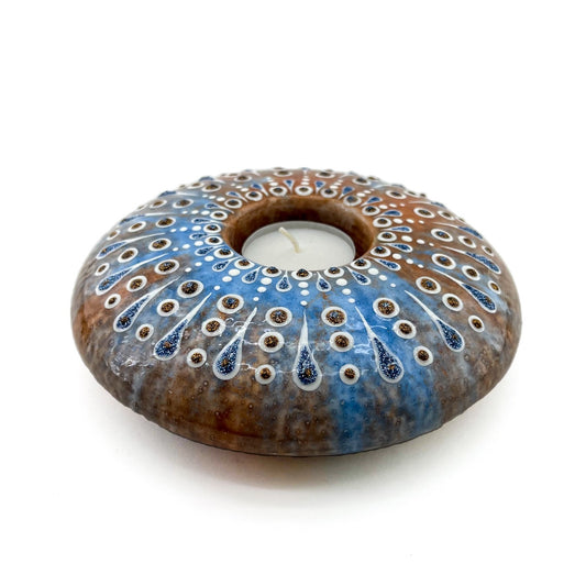 Melty Blue and Fawn Large Tea Light with Glitter Accents